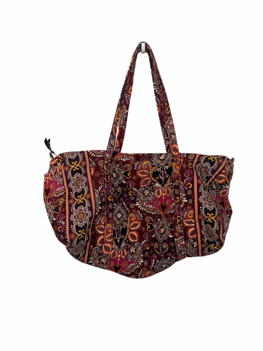 Vera Bradley Safari Sunset Maroon & Copper Quilted Large Duffle Bag Tote GUC